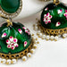 Gold-Plated Zhumka Earrings with Green Meenakari Work and Pearls