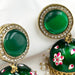 Gold-Plated Zhumka Earrings with Green Meenakari Work and Pearls