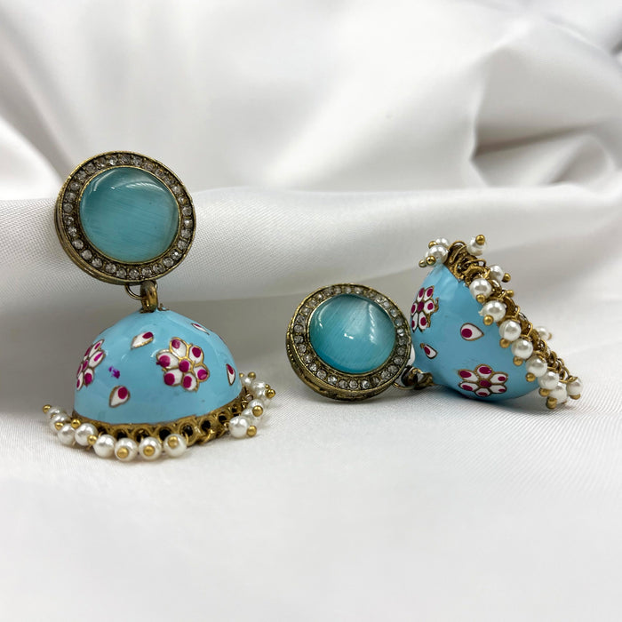 Beautiful Gold-Plated Jhumka Earrings with Turquoise Meenakari