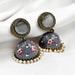 Gold-Plated Jhumka Earrings with Gray Meenakari Work and Pearls