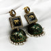 Beautiful Gold-Plated Olive Green Meenakari Jhumka Earring Set