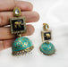 Gold-Plated Sea Green Meenakari Jhumka Earring Set For Women and Girls