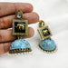 Gold-Plated Jhumka Earrings with Turquoise Blue Elephant Design