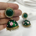 Gold-Plated Zhumka Earrings with Green Meenakari Work and Pearls