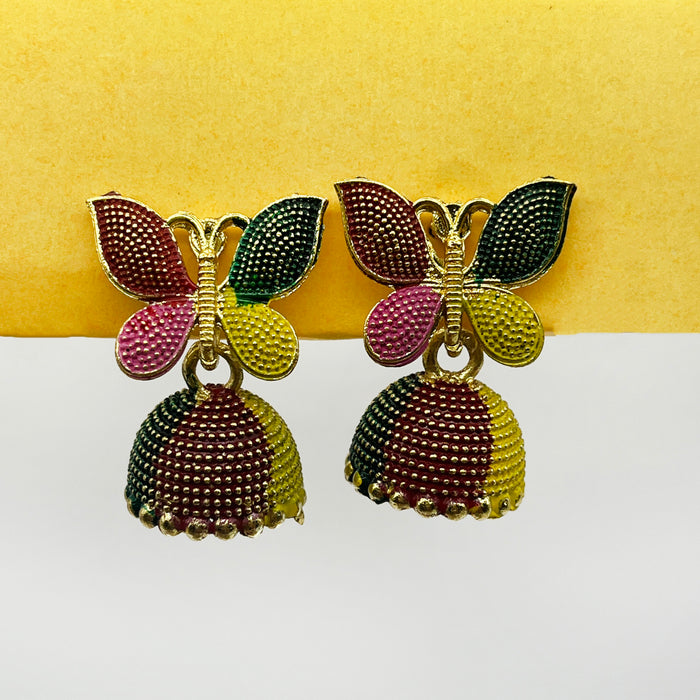 Colorful Butterfly Jhumka Earrings with Gold-Plated Finish