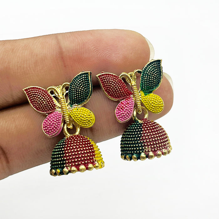 Colorful Butterfly Jhumka Earrings with Gold-Plated Finish