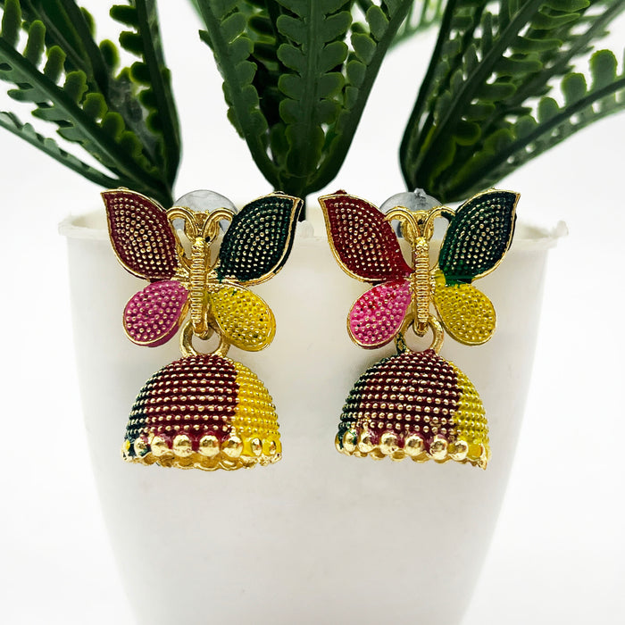 Colorful Butterfly Jhumka Earrings with Gold-Plated Finish