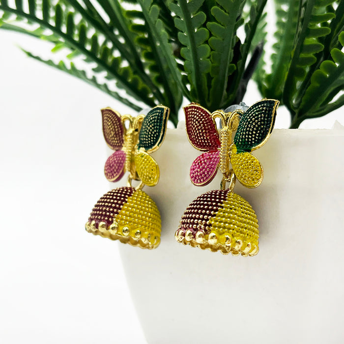 Colorful Butterfly Jhumka Earrings with Gold-Plated Finish