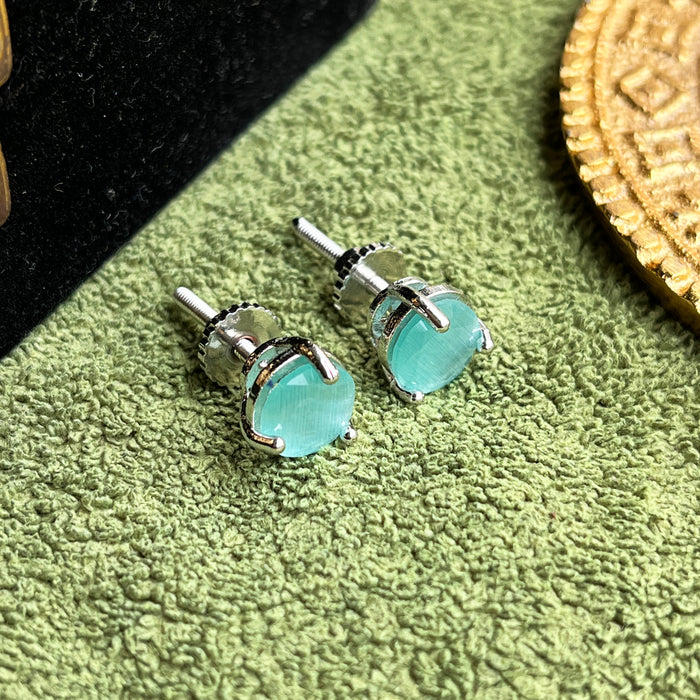 Beautiful Silver-Plated Aqua Chalcedony Stud Earrings