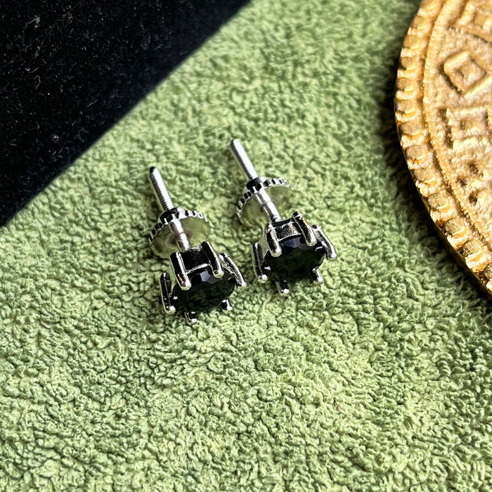 Silver-Plated Black Onyx Stud Earrings from Diwam Jewels