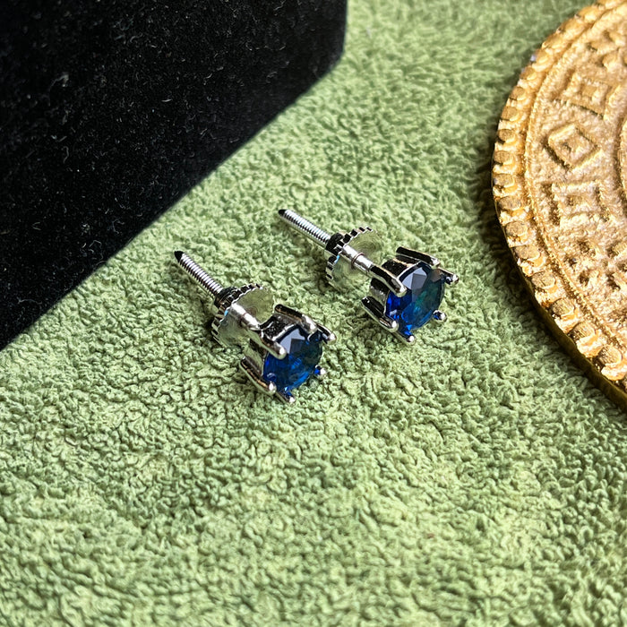 Elegant Silver-Plated Sapphire Stud Earrings by Diwam Jewels