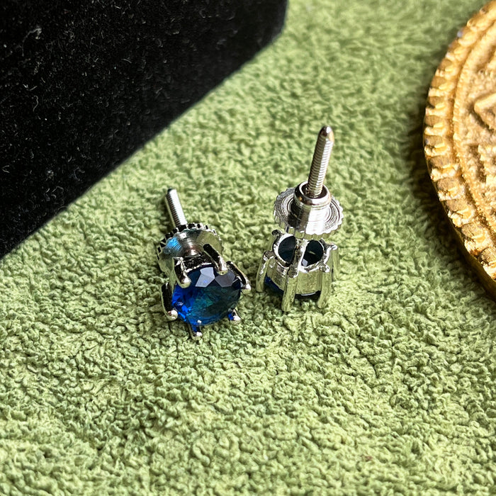 Elegant Silver-Plated Sapphire Stud Earrings by Diwam Jewels