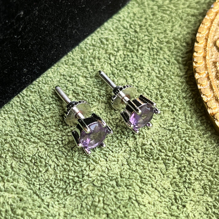 Beautiful Silver-Plated Amethyst Stud Earrings