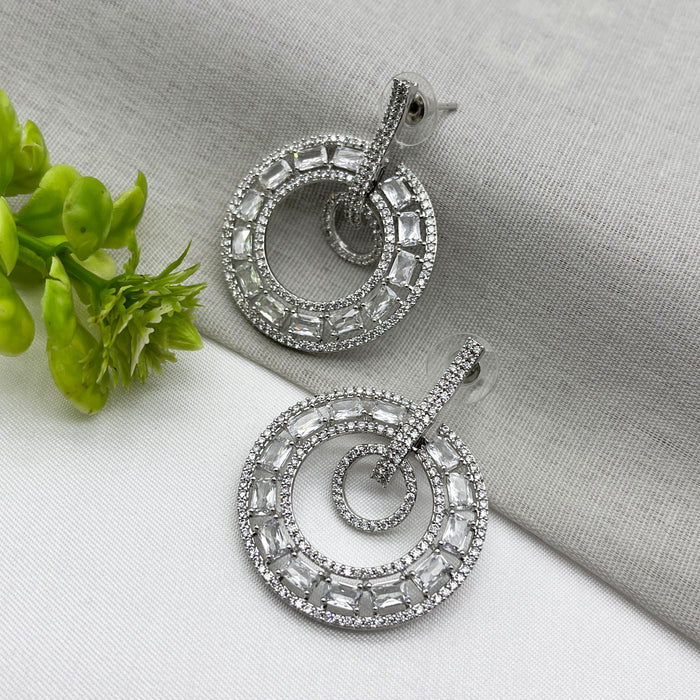 Zircon stud Round Shape stylish Silver Plated Earring for Women and Girls