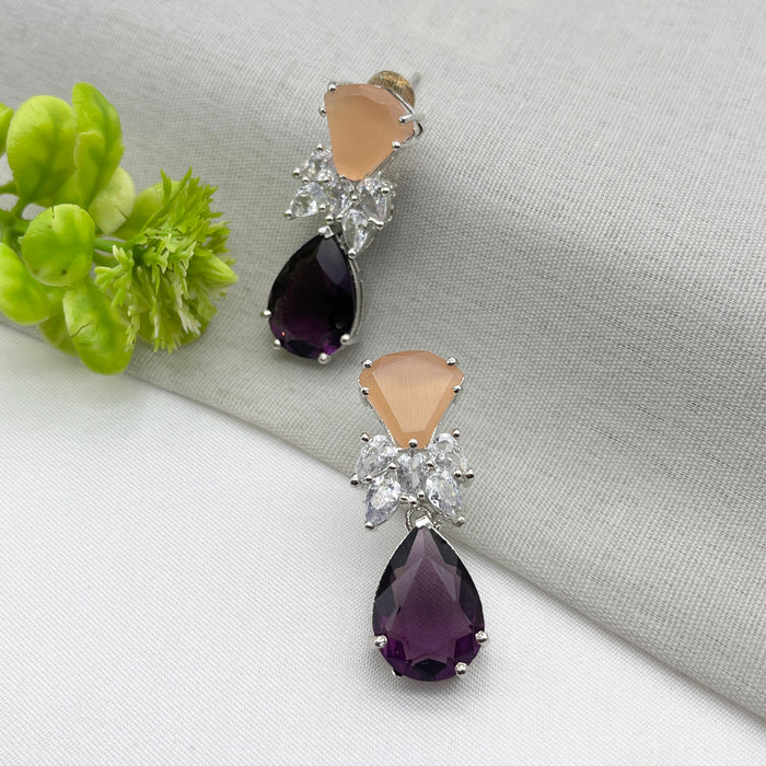 Silver Earrings with Beautiful Moonstone & Purple Amethyst