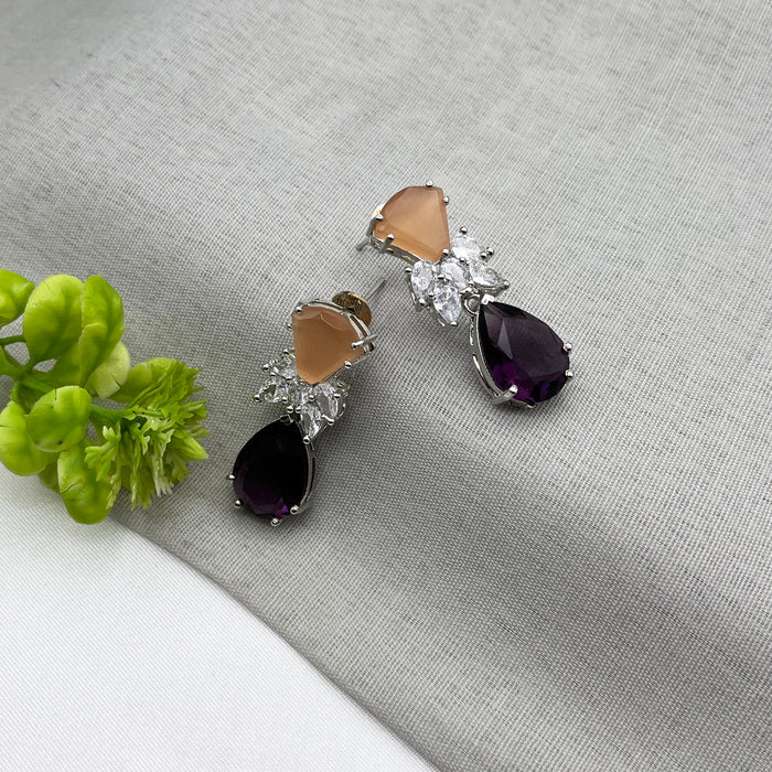 Silver Earrings with Beautiful Moonstone & Purple Amethyst