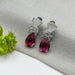 Beautiful Moonstone & Ruby studded Silver-Plated Drop Earrings