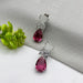 Beautiful Moonstone & Ruby studded Silver-Plated Drop Earrings