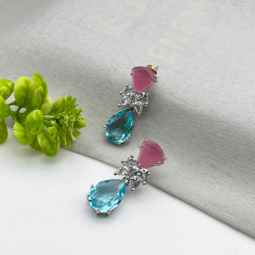 Beautiful Rose Quartz & Blue Topaz studded Silver-Plated Drop Earrings for Girls and Women