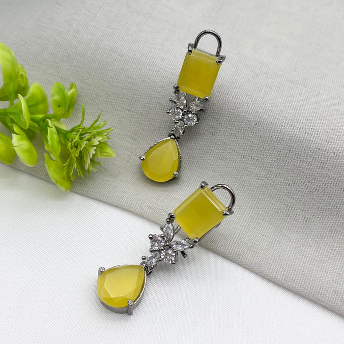 Beautiful Silver Earrings with Lemonstone & CZ Stones