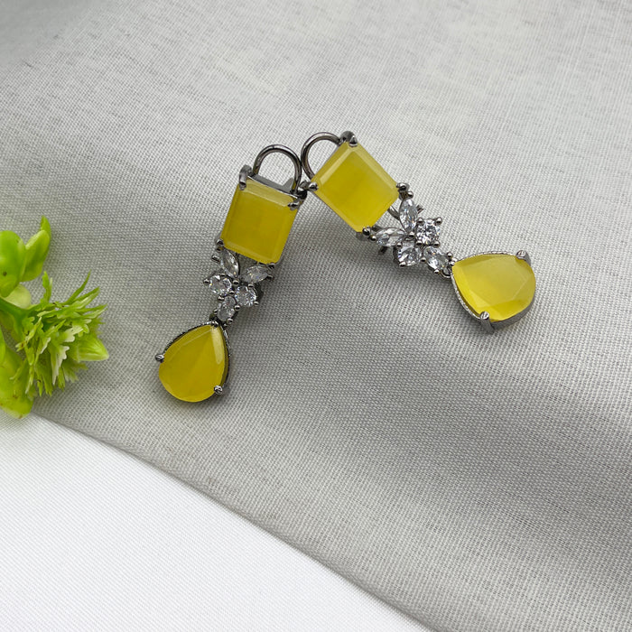 Beautiful Silver Earrings with Lemonstone & CZ Stones