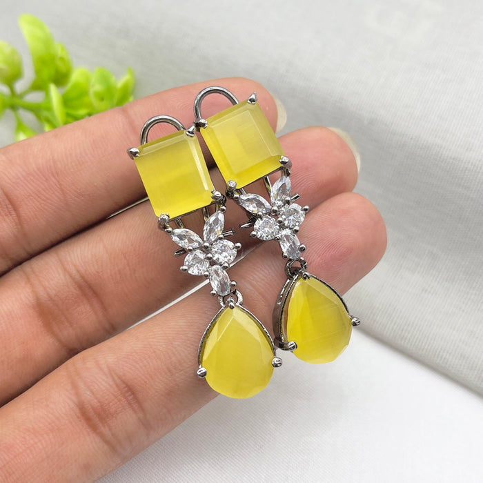 Beautiful Silver Earrings with Lemonstone & CZ Stones