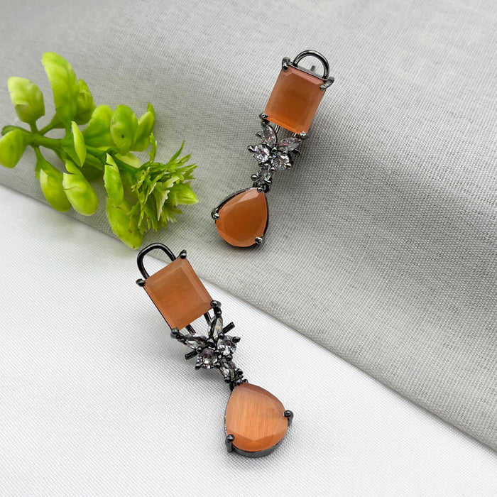 Party Wear Silver Plated Earrings studded with Orange Moonstone