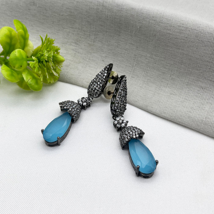 Black Silver-Plated Earrings with Blue Topaz & CZ Stones