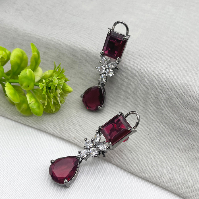 Beautiful Garnet & CZ Stones studded Silver Plated Women's Earrings