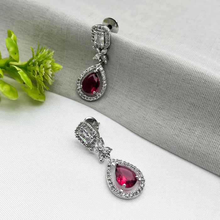 Beautiful Garnet & CZ studded Silver-Plated Drop Earrings by Diwam Jewels