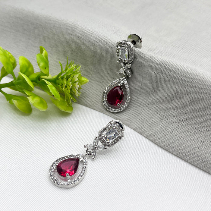 Beautiful Garnet & CZ studded Silver-Plated Drop Earrings by Diwam Jewels