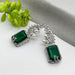 Silver-Plated Drop Earrings with Emerald and CZ Stones