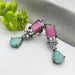 Silver-Plated Drop Earrings studded with Rose Quartz, Aqua Chalcedony, and CZ stones