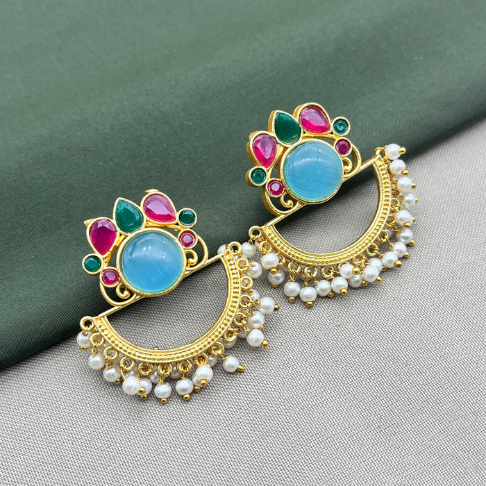 Beautiful Gold-Plated Meenakari Earrings with Multicolored Stones and Pearls