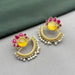 Diwam Jewels' gold-plated Traditional and Meenakari Earring Set featuring vibrant pink and yellow stones, paired with beautiful pearls