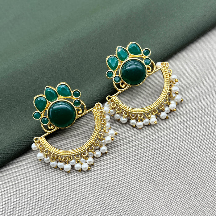 Gold-Plated Earring Set studded with Emerald and Pearl Stones