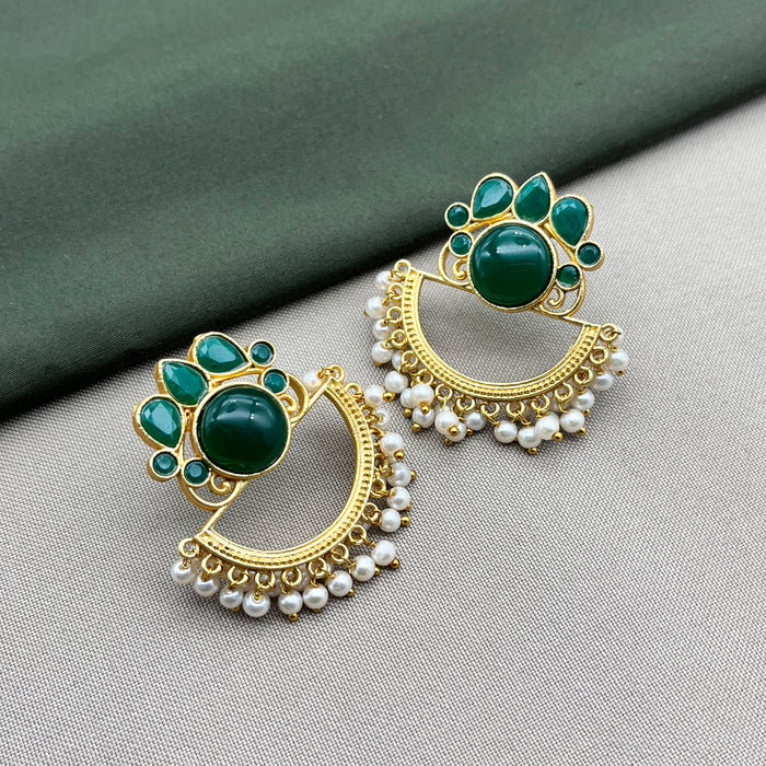 Gold-Plated Earring Set studded with Emerald and Pearl Stones