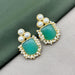 Gold-Plated Brass Aqua Chalcedony and Pearl Drop Earrings