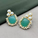 Gold-Plated Brass Aqua Chalcedony and Pearl Drop Earrings