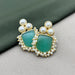 Gold-Plated Brass Aqua Chalcedony and Pearl Drop Earrings