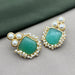 Gold-Plated Brass Aqua Chalcedony and Pearl Drop Earrings