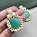 Gold-Plated Brass Aqua Chalcedony and Pearl Drop Earrings