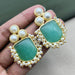 Gold-Plated Brass Aqua Chalcedony and Pearl Drop Earrings