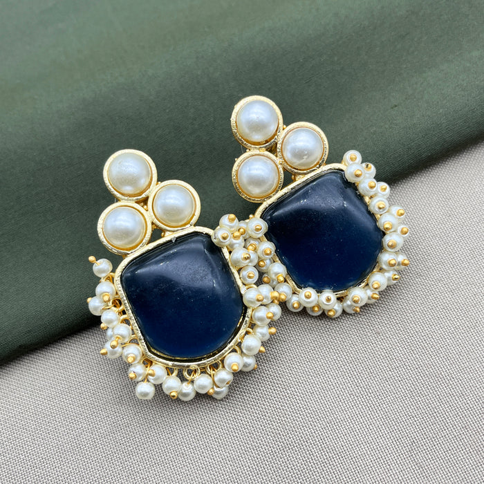 Gold-Plated Sapphire and Pearl Stud Earrings by Diwam Jewels