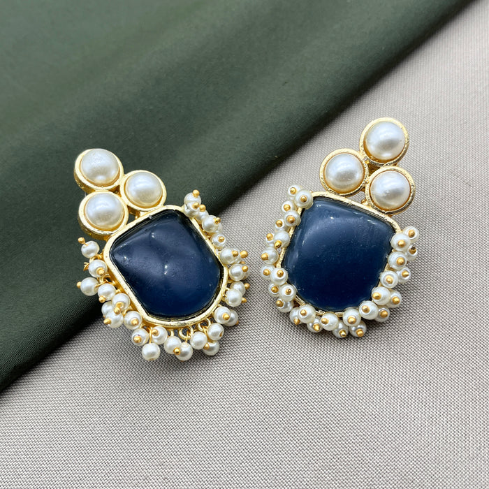 Gold-Plated Sapphire and Pearl Stud Earrings by Diwam Jewels