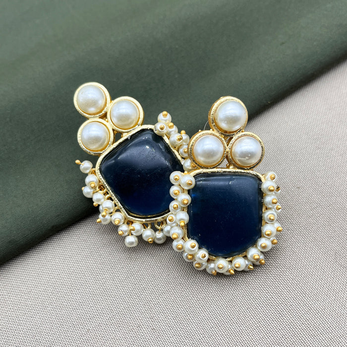 Gold-Plated Sapphire and Pearl Stud Earrings by Diwam Jewels