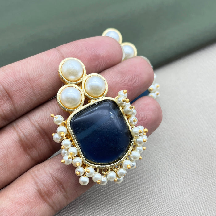 Gold-Plated Sapphire and Pearl Stud Earrings by Diwam Jewels