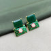 Gold-Plated Floral Green Stud Earrings with Emerald & Meenakari Work