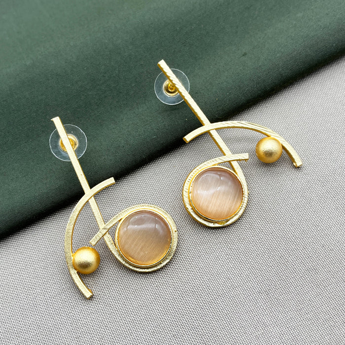 Gold-Plated Brass Orange Moonstone and Pearl Drop Earrings