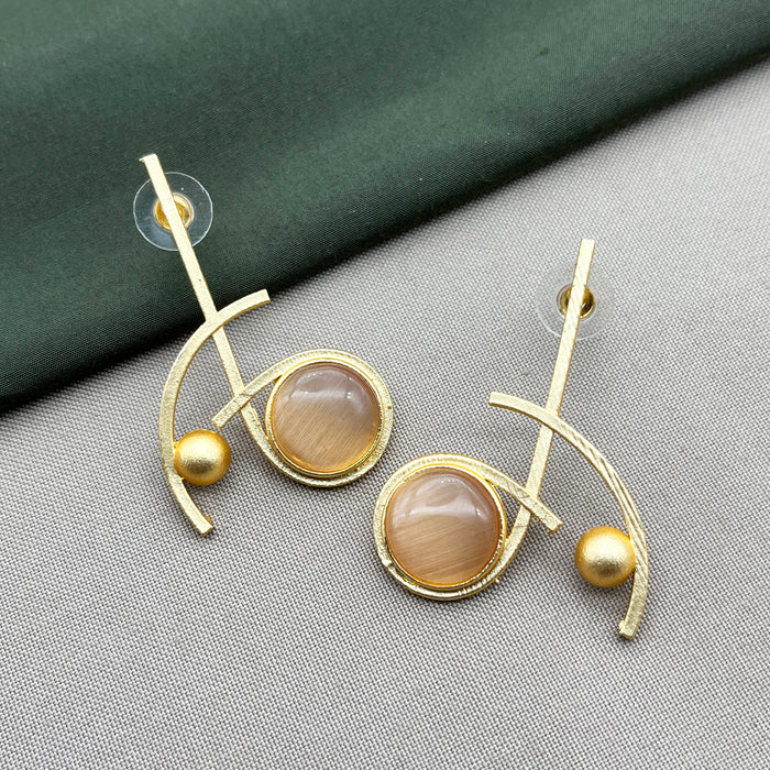 Gold-Plated Brass Orange Moonstone and Pearl Drop Earrings